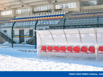 Lo Stadio Pedroli del Verbania Calcio sotto la neve