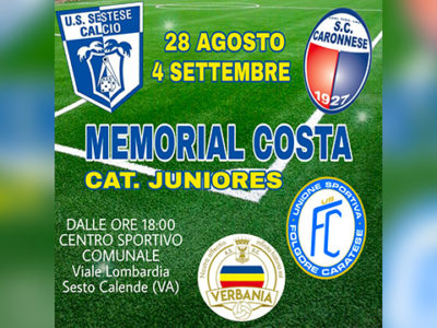 Locandina del Memorial Costa, prima uscita ufficiale della Juniores Nazionale Verbania Calcio
